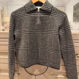 Vince Black/Grey Houndstooth Plaid Half Zip Pullover Women's Size XS
